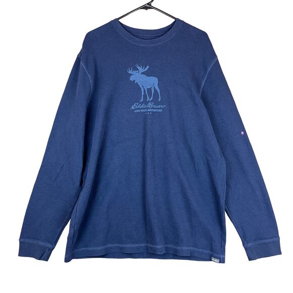Eddie Bauer Mens Sweatshirt Blue Moose Graphic Thermal Pullover Long Sleeve TXL - Picture 1 of 14
